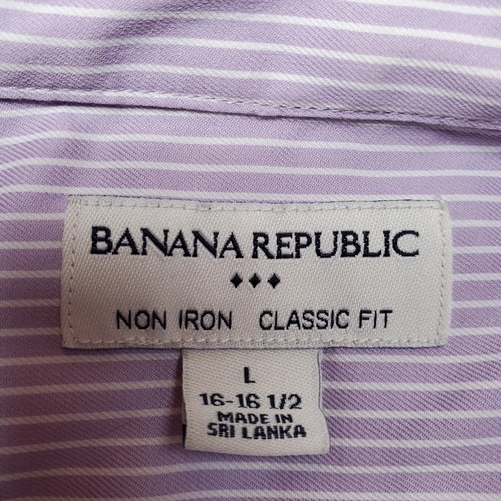 Banana Republic Mens L 16-16.5 Classic Fit Purple Stripe Dress Shirt 100% Cotton